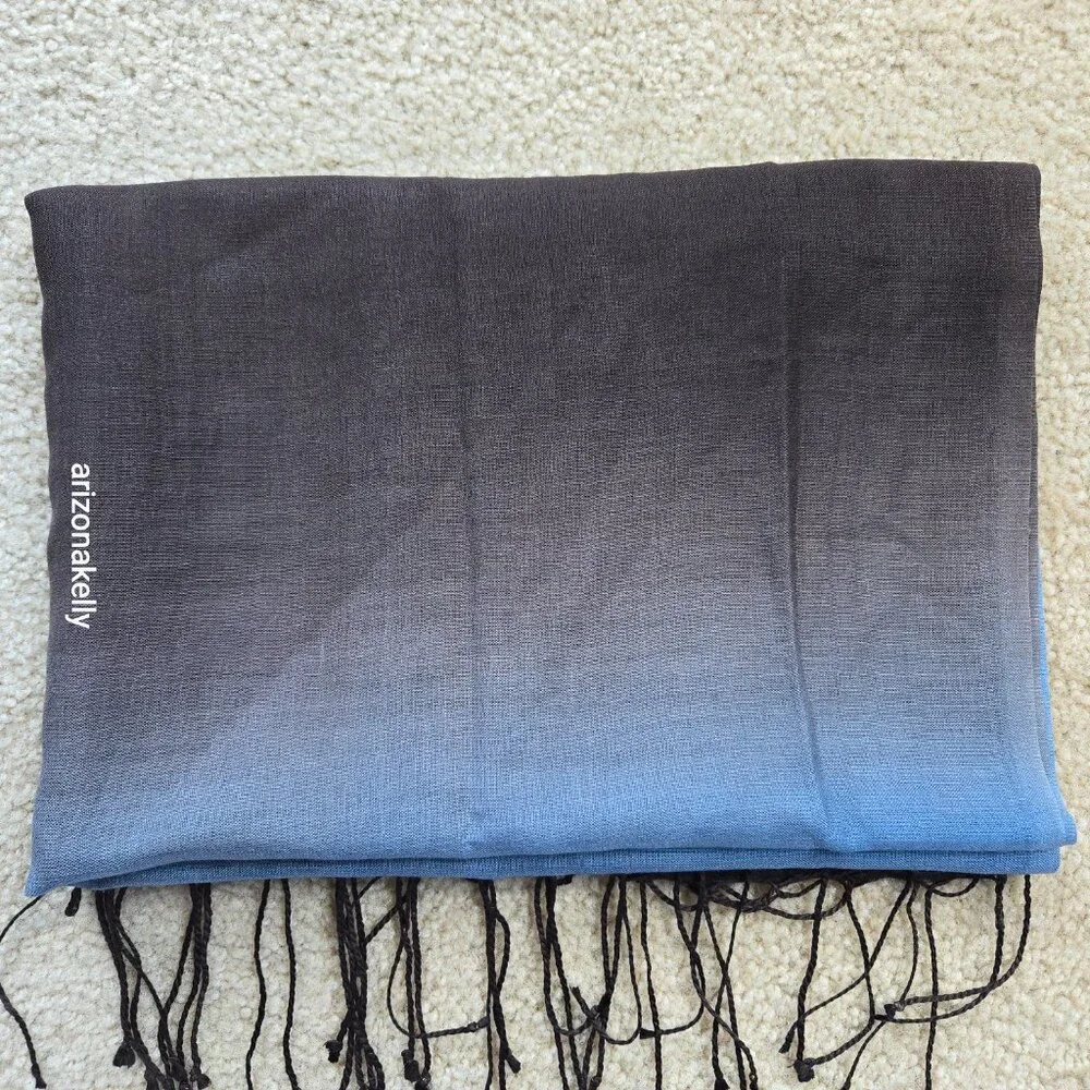 NWOT Eileen Fisher Wool Ombre Lightweight Scarf Blue Gradient